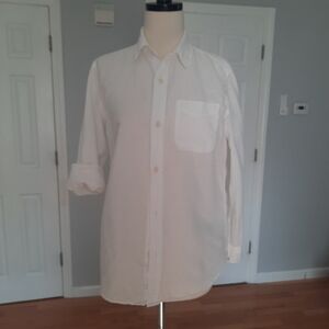 White linen button down long sleeve shirt
